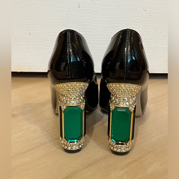 FSJ Women Bridal Pointed Toe Chunky High Heel Crystal Pumps Slip on Wedding Thic - Picture 12 of 12